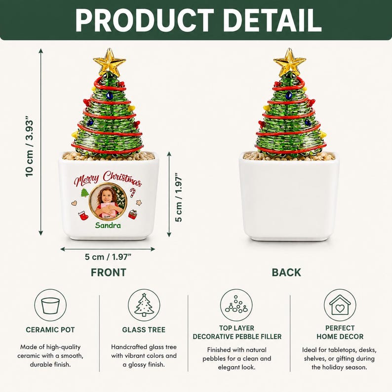Personalized Couple Christmas Gift, Custom Glass Christmas Tree Pot, Newlywed Holiday Keepsake
