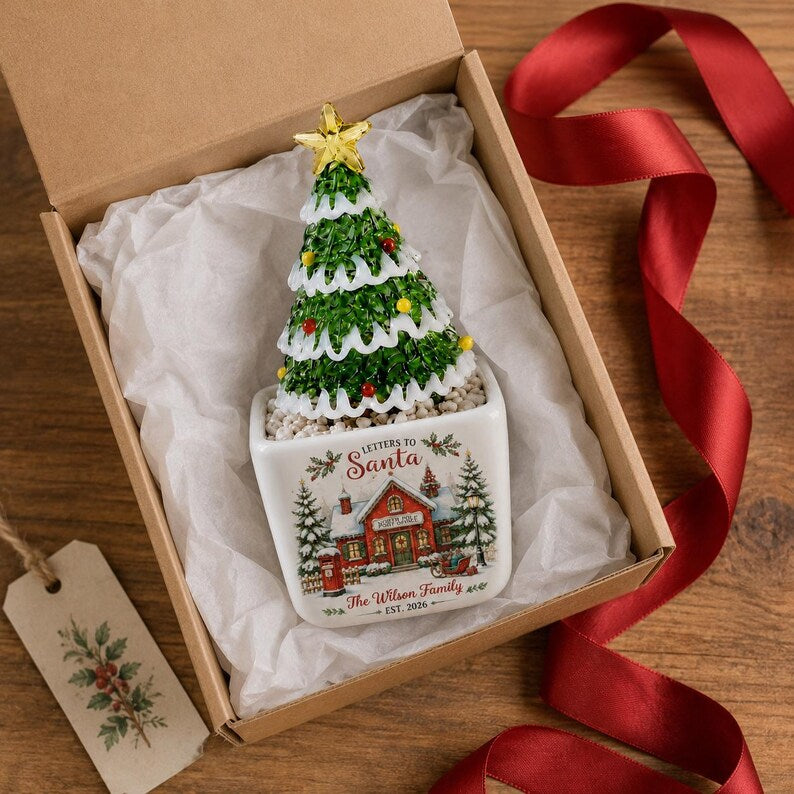 Personalized Glass Christmas Tree Pot, Family Christmas Gift, Farmhouse Christmas Decor, Family Christmas Keepsake