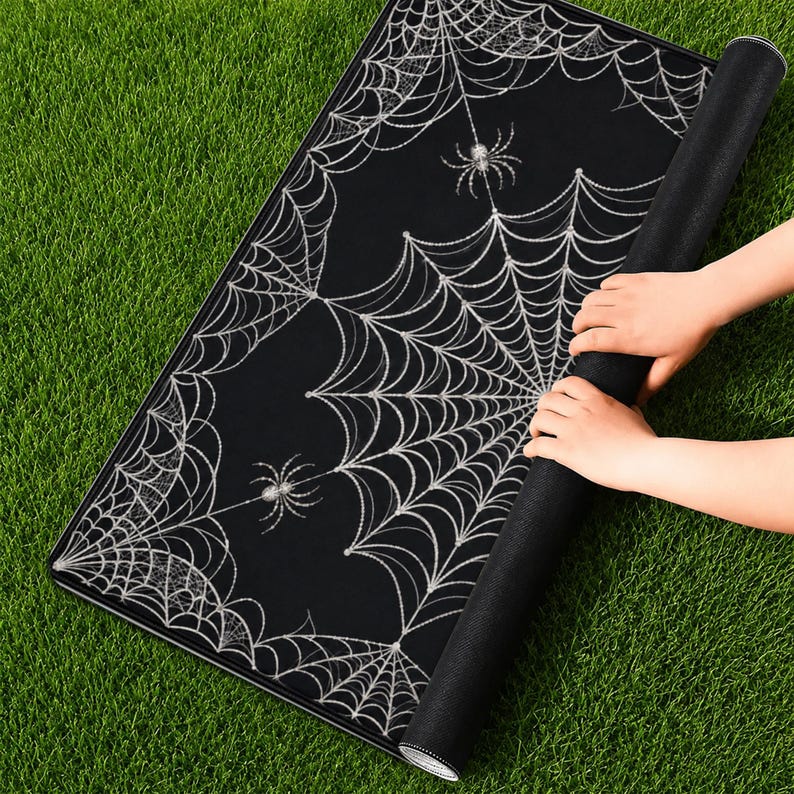 Halloween Spiderweb Mahjong Mat, Spooky Black Tabletop Decor, Gothic Game Night Accessory
