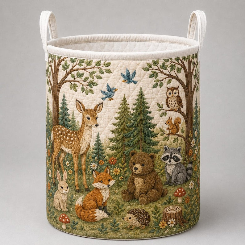 Woodland Laundry Basket, Nursery Storage Basket, Toy Storage Bin, Kids Room Decor, Baby Shower Gift
