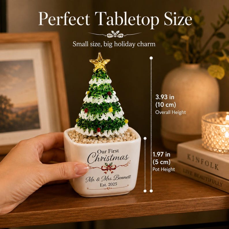Personalized Ceramic Christmas Tree Pot with Names, First Christmas Table Decor, Gifts for Daughter