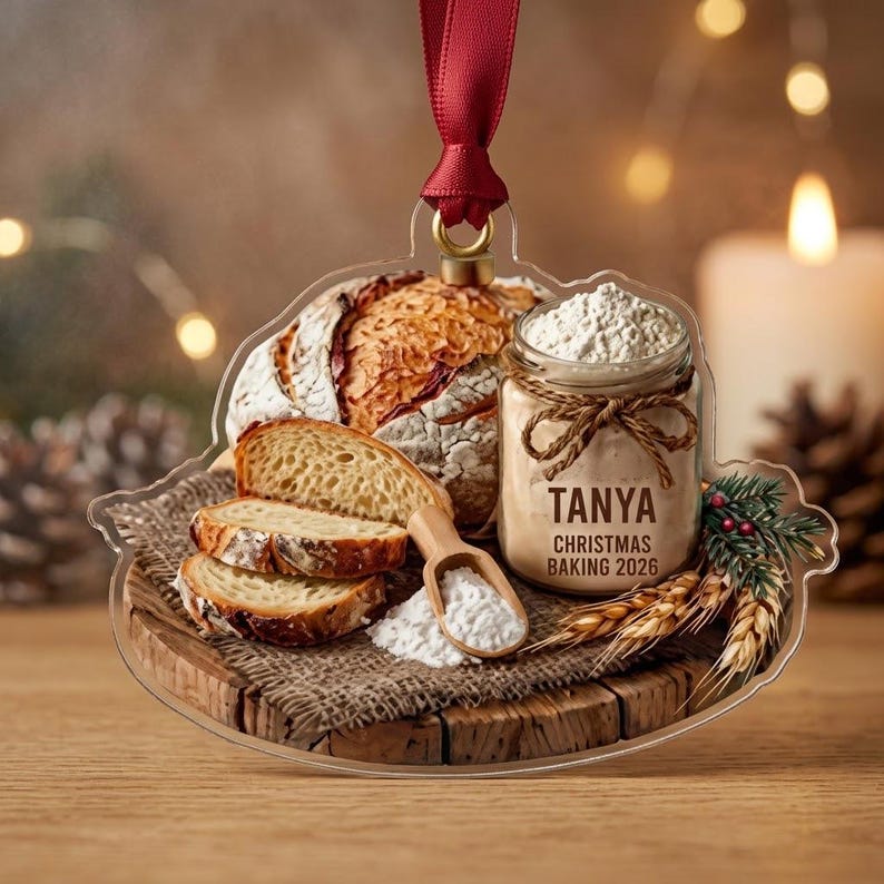 Custom Name Baking Christmas Ornament Acrylic Bread Flour Jar Holiday Tree Decoration