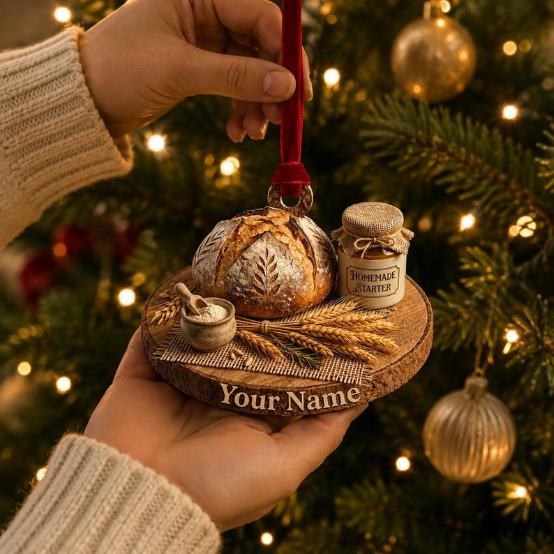 Personalized Sourdough Bread Ornament, Custom Baker Christmas Ornament, 2D Flat Acrylic Bread Lover Gift