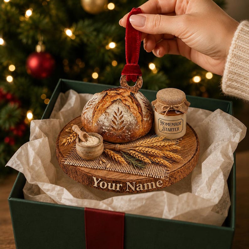 Personalized Sourdough Bread Ornament, Custom Baker Christmas Ornament, 2D Flat Acrylic Bread Lover Gift