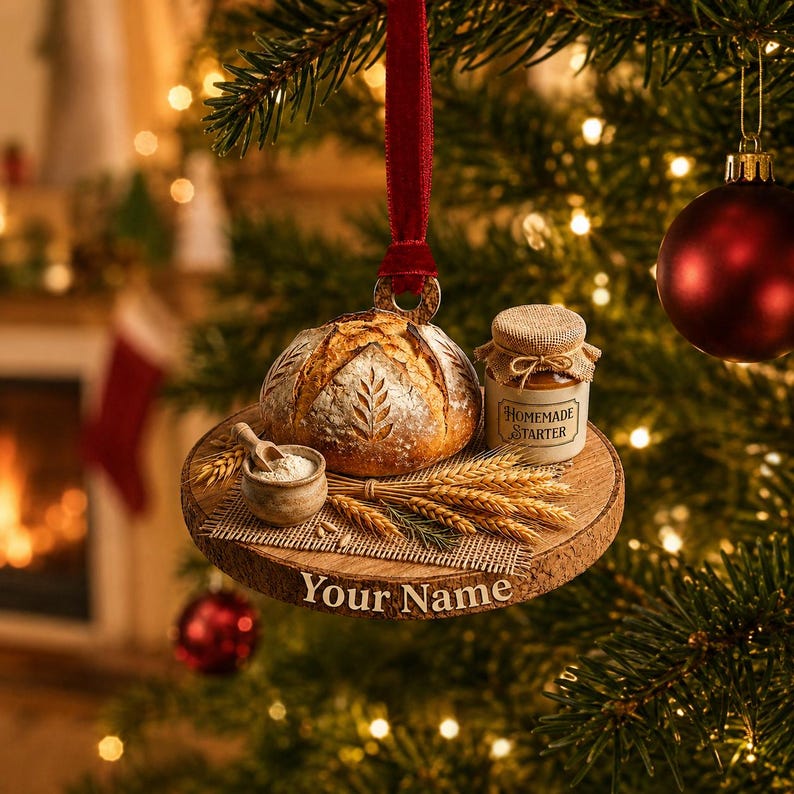 Personalized Sourdough Bread Ornament, Custom Baker Christmas Ornament, 2D Flat Acrylic Bread Lover Gift