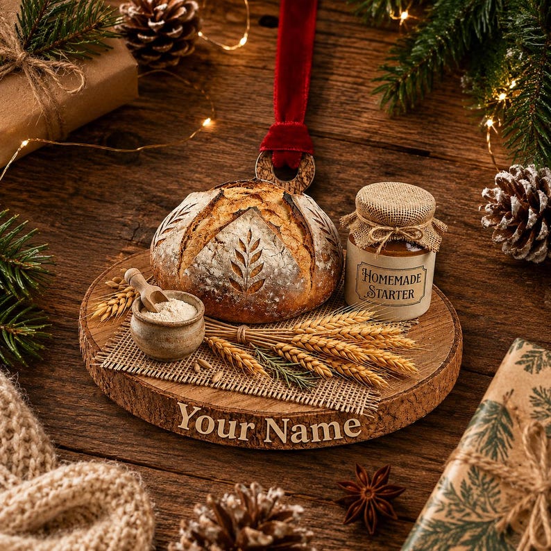 Personalized Sourdough Bread Ornament, Custom Baker Christmas Ornament, 2D Flat Acrylic Bread Lover Gift