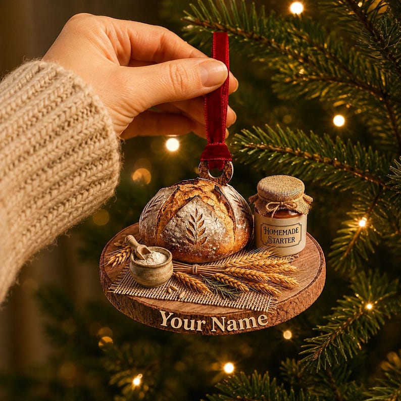 Personalized Sourdough Bread Ornament, Custom Baker Christmas Ornament, 2D Flat Acrylic Bread Lover Gift
