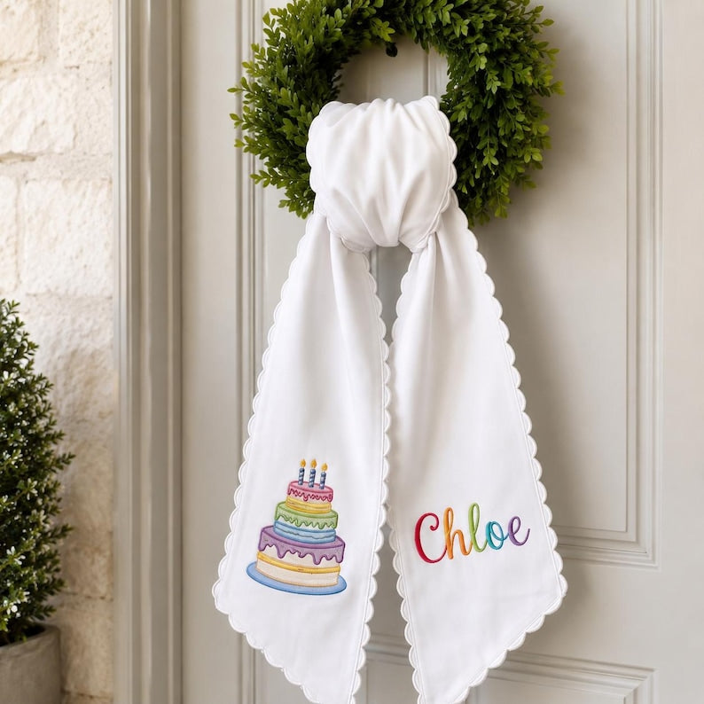 Custom Embroidered All Season Wreath Sash, Holiday & Everyday Door Decor, Birthday 4th July Xmas Halloween Sash