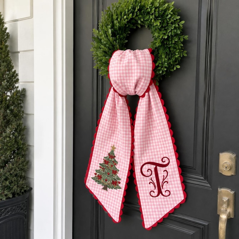 Custom Embroidered All Season Wreath Sash, Holiday & Everyday Door Decor, Birthday 4th July Xmas Halloween Sash