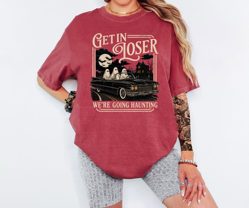 Get In Loser We're Going Haunting Tee, Vintage Halloween Shirt, Retro Ghost Graphic T-Shirt, Funny Fall Shirt, Vintage Unisex Tee