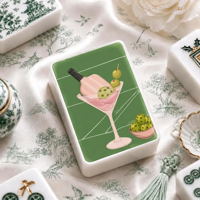 Cocktail Pickleball Themed Mahjong Set, Unique Mahjong Game, Mahjong Gift (166 Piece)