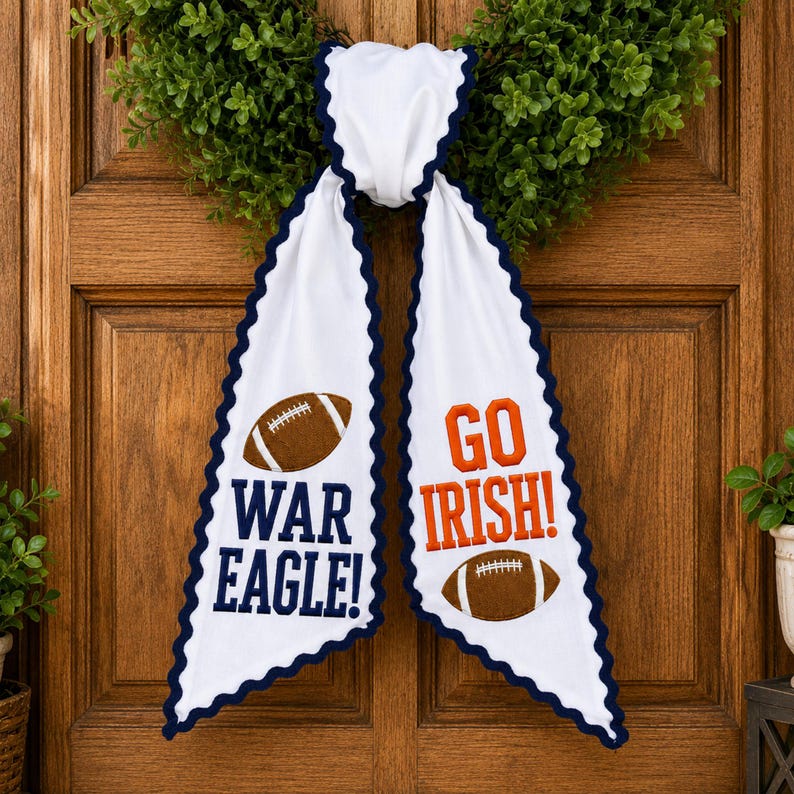 House Divided Wreath Sash, Personalized Football Striped Door Bow, Custom University Sash, Sports Team College Fan Decor