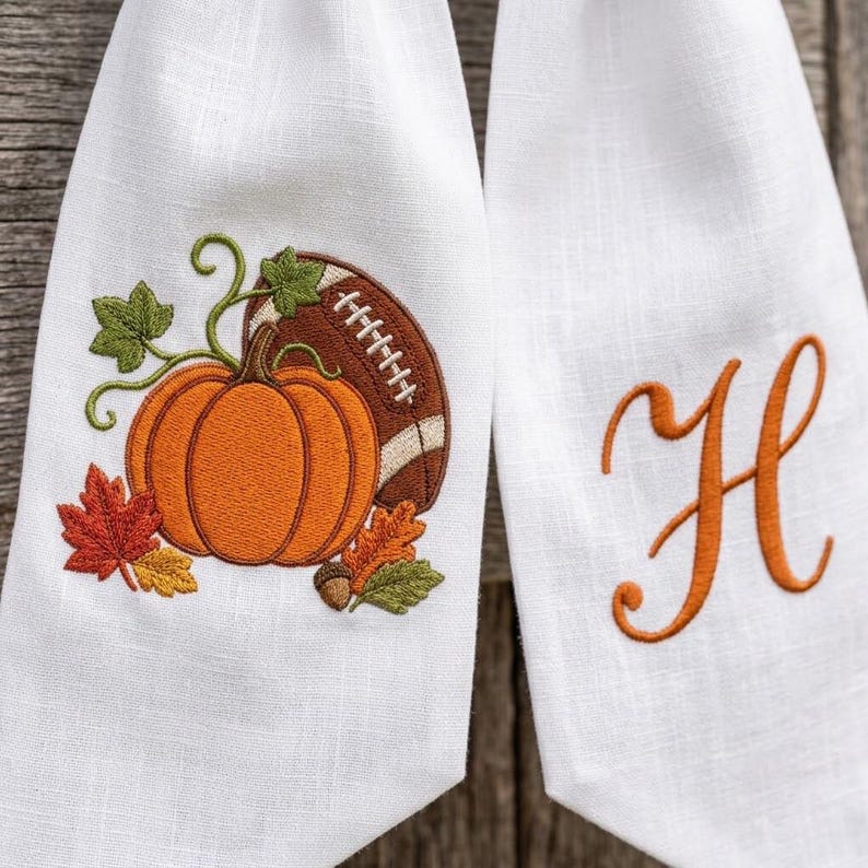 Embroidered Pumpkin Football Monogram Wreath Sash, Fall Door Decor Ribbon