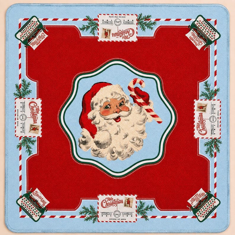Vintage Santa Mail Mahjong Mat, Holiday Game Table Runner