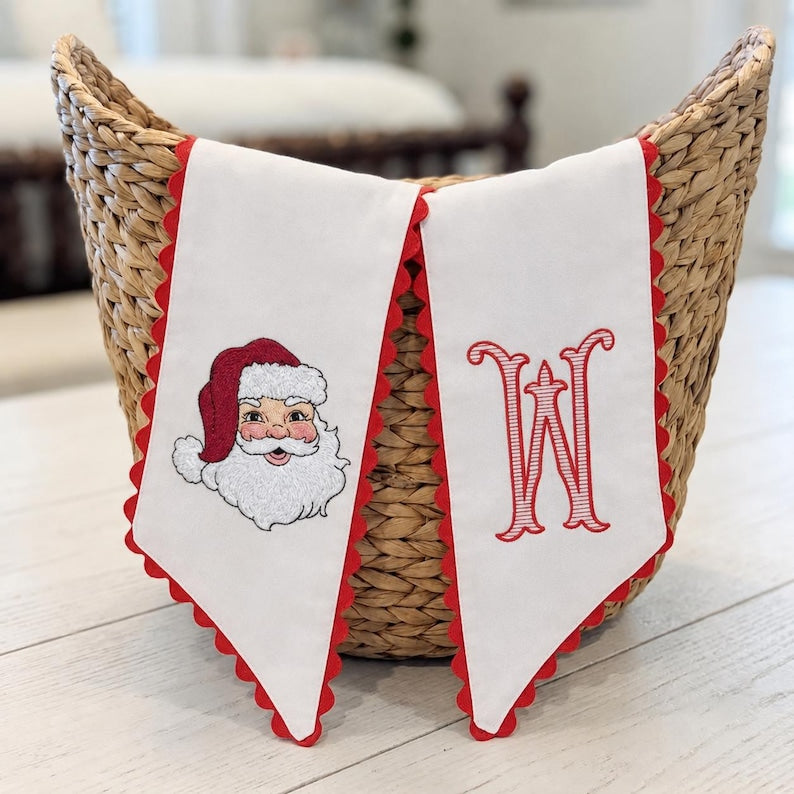 Personalized Christmas Wreath Sash, Stripe Santa Monogram Bow, Custom Initial Holiday Door Decor, Christmas Gift