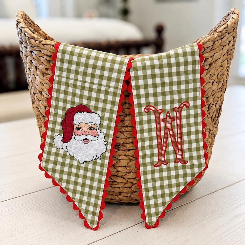 Personalized Christmas Wreath Sash, Stripe Santa Monogram Bow, Custom Initial Holiday Door Decor, Christmas Gift