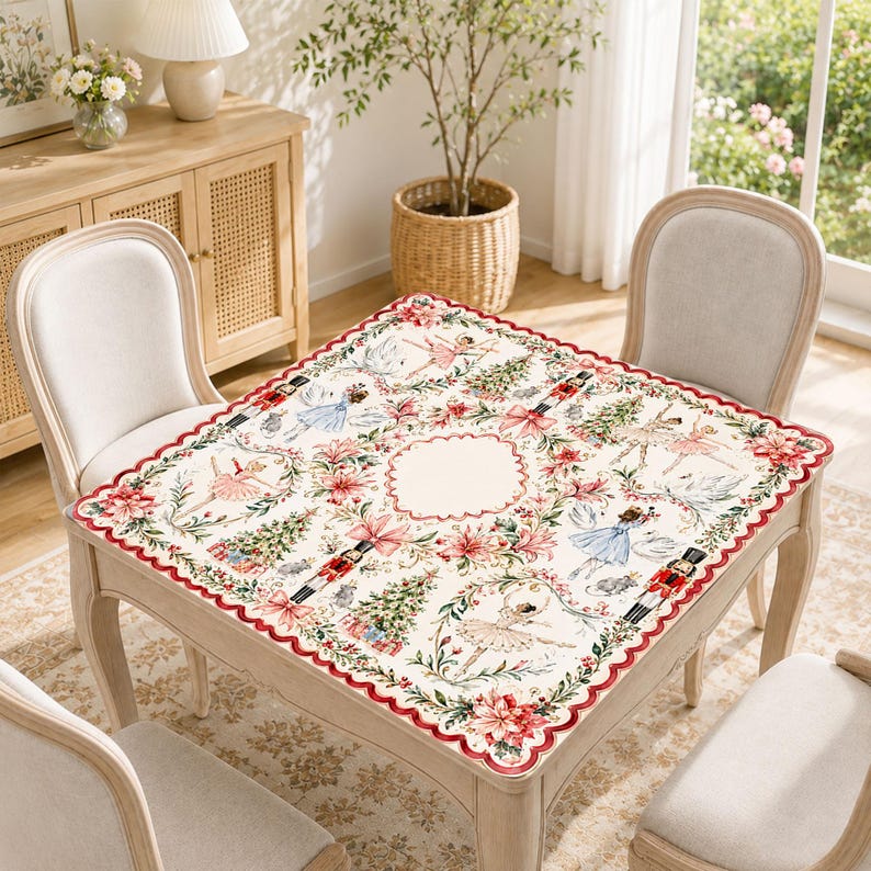 Nutcracker Ballerina Christmas Mahjong Mat, Non-Slip Noise Reducing Table Cover, Watercolor Holiday Table Decor