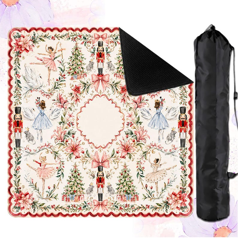 Nutcracker Ballerina Christmas Mahjong Mat, Non-Slip Noise Reducing Table Cover, Watercolor Holiday Table Decor