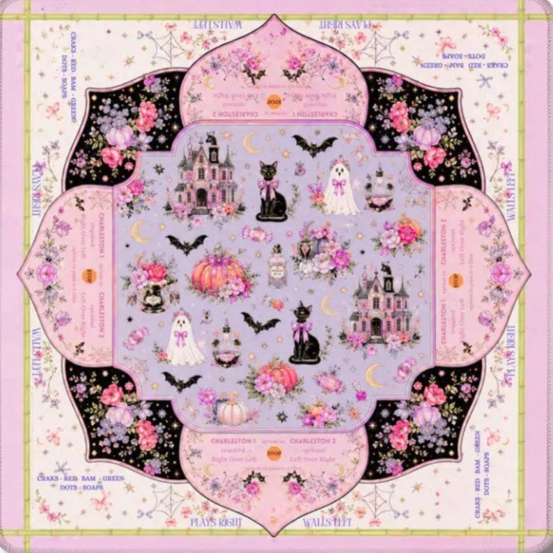 Hey Punkin Halloween Mahjong Mat, Pink Ghost Black Cat Instructional Game Night Gift, American Mahjong