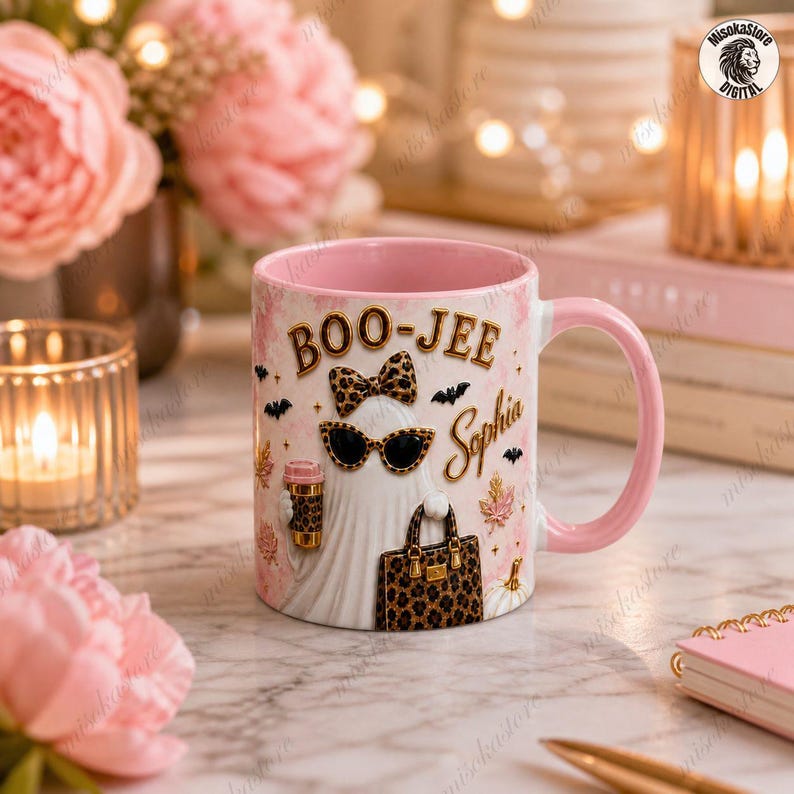 Personalized Boo Jee Mug, Boujee Halloween Design, Leopard Ghost Coffee Mug, Trendy Boujee Fall Gift