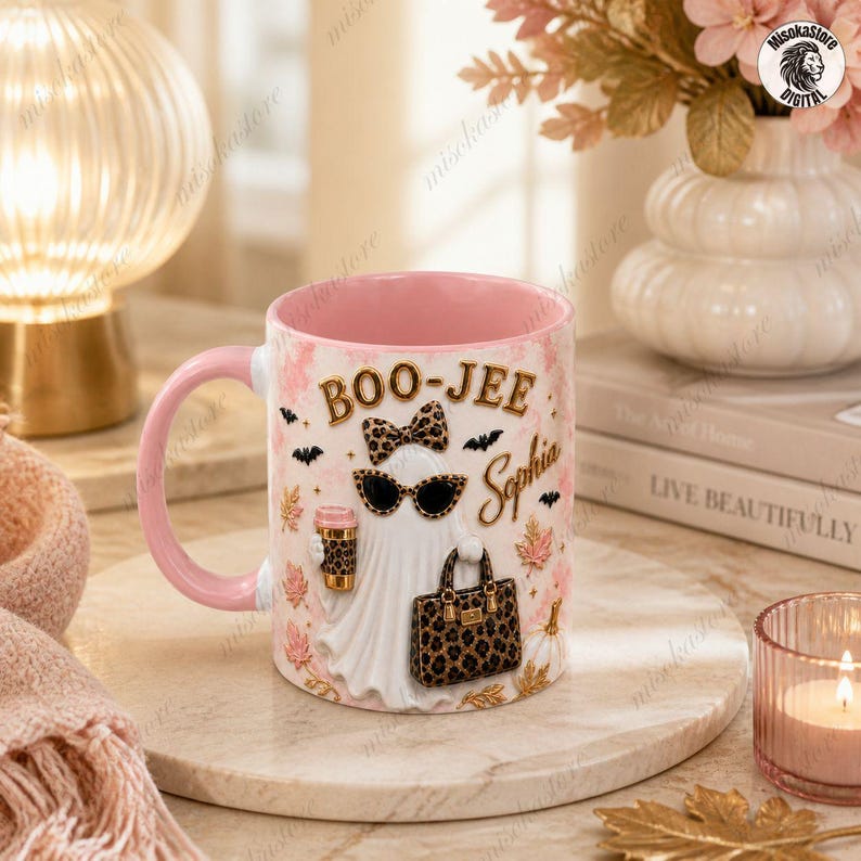 Personalized Boo Jee Mug, Boujee Halloween Design, Leopard Ghost Coffee Mug, Trendy Boujee Fall Gift