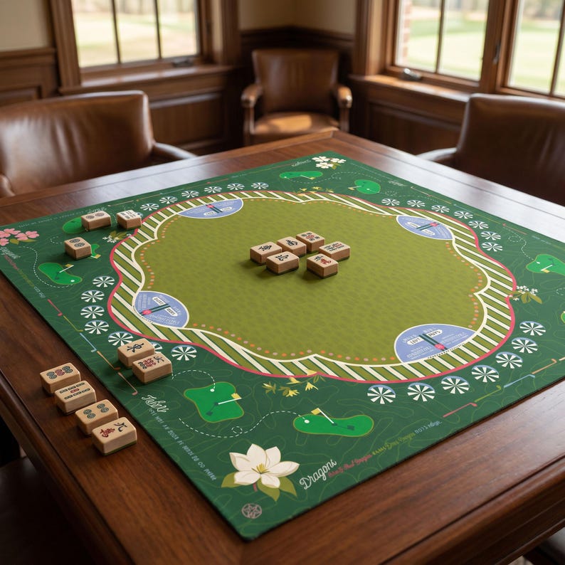 Golf Mahjong Mat, Country Club Game Table Mat, Non-Slip Mahjong Table Cover, Hostess Gift for Game Night