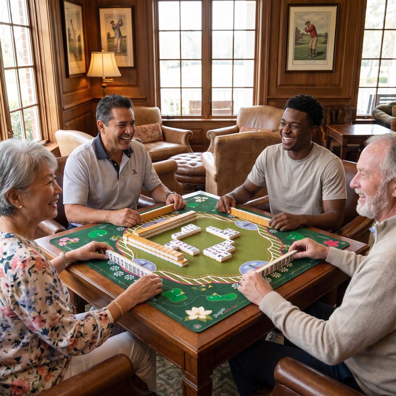 Golf Mahjong Mat, Country Club Game Table Mat, Non-Slip Mahjong Table Cover, Hostess Gift for Game Night