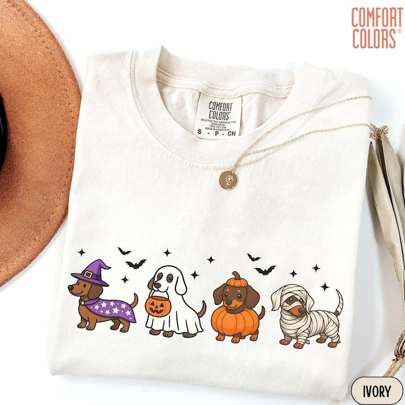 Halloween Dachshund Shirt, Comfort Colors Halloween Cute Dog Shirts, Ghost Dogs Halloweenie TShirt, Funny Halloween Tees