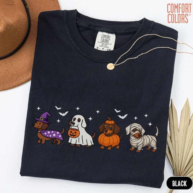 Halloween Dachshund Shirt, Comfort Colors Halloween Cute Dog Shirts, Ghost Dogs Halloweenie TShirt, Funny Halloween Tees