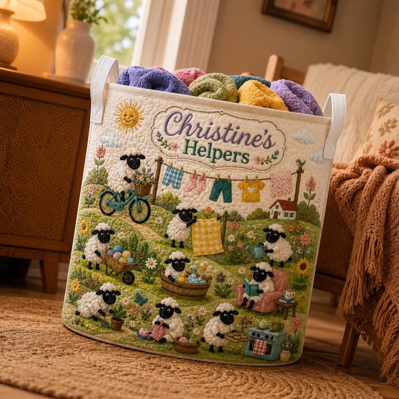 Custom Cozy Sheep Quilted Laundry Basket, Vintage Quilt Laundry Basket, Floral Laundry Basket, Nautical Nursery Hamper