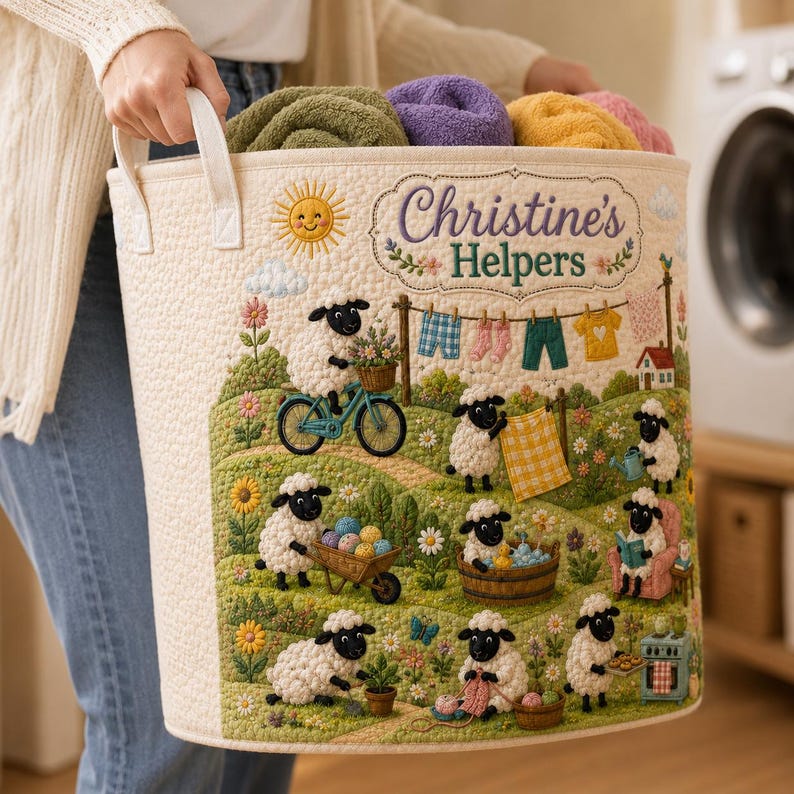 Custom Cozy Sheep Quilted Laundry Basket, Vintage Quilt Laundry Basket, Floral Laundry Basket, Nautical Nursery Hamper
