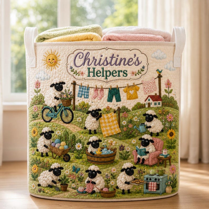Custom Cozy Sheep Quilted Laundry Basket, Vintage Quilt Laundry Basket, Floral Laundry Basket, Nautical Nursery Hamper