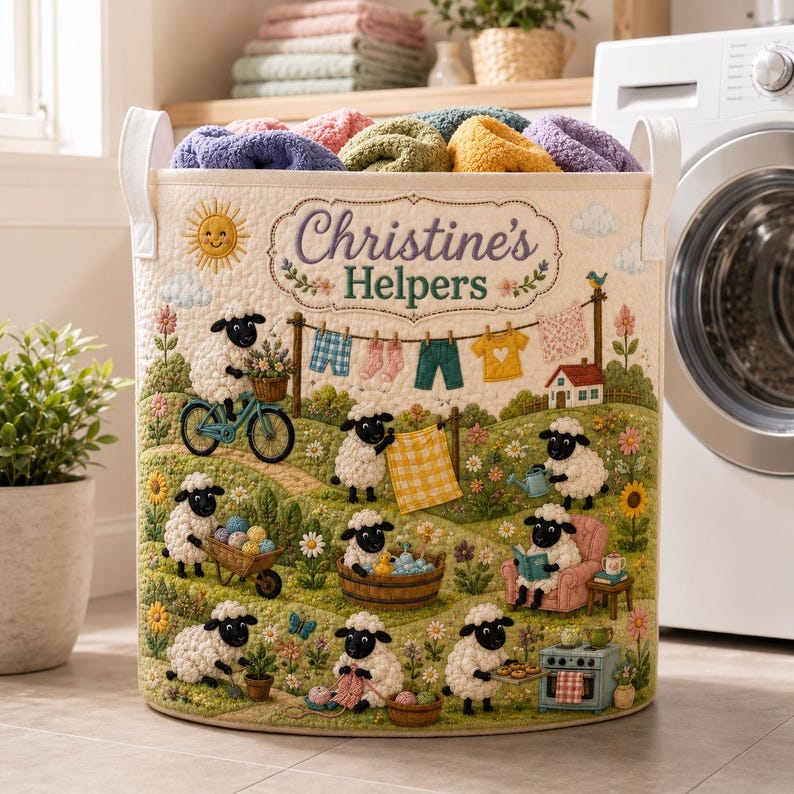 Custom Cozy Sheep Quilted Laundry Basket, Vintage Quilt Laundry Basket, Floral Laundry Basket, Nautical Nursery Hamper