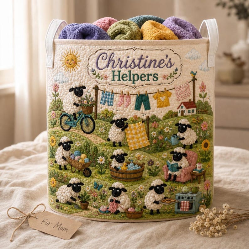 Custom Cozy Sheep Quilted Laundry Basket, Vintage Quilt Laundry Basket, Floral Laundry Basket, Nautical Nursery Hamper