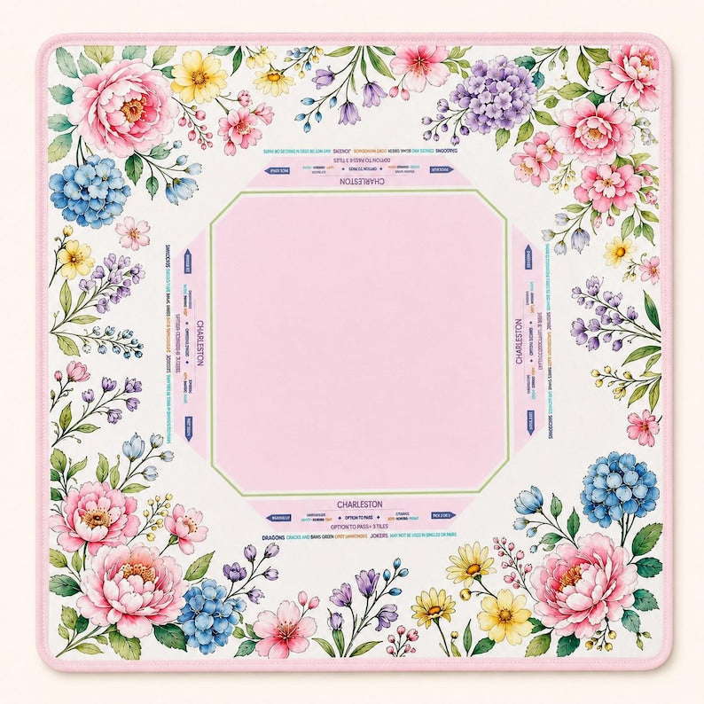 Pink Floral Mahjong Mat American Mahjong Table Mat Garden Flower Game Mat Soft Pastel Game Night Gift