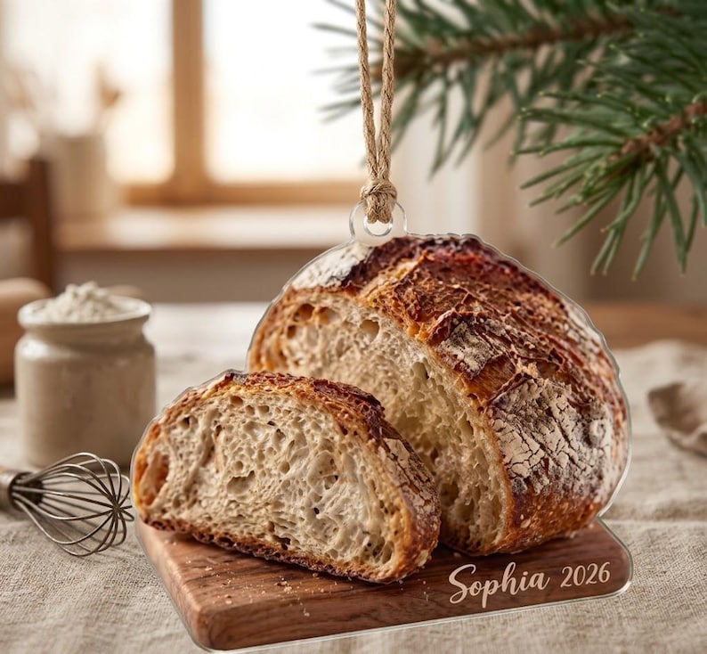 Personalized Sourdough Bread Acrylic Ornament, Artisan Baker Christmas Tree Decor