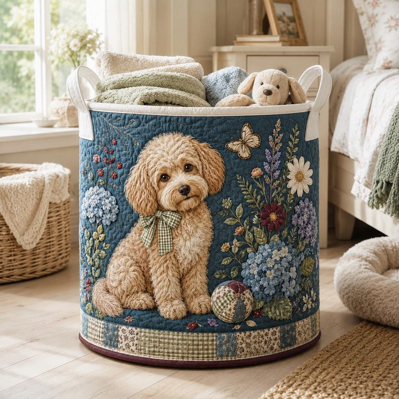 Quilted Dog Laundry Basket, Floral Puppy Clothes Hamper