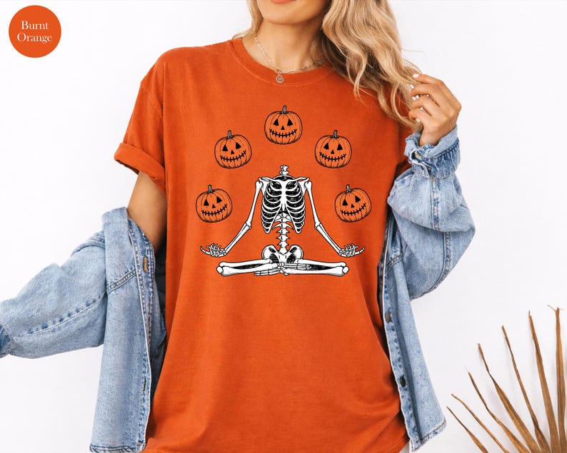 Comfort Colors® Skeleton Halloween Shirt, Pumpkin Shirt, Fall Tshirt Spooky Season TShirt, Fall Shirts for Women