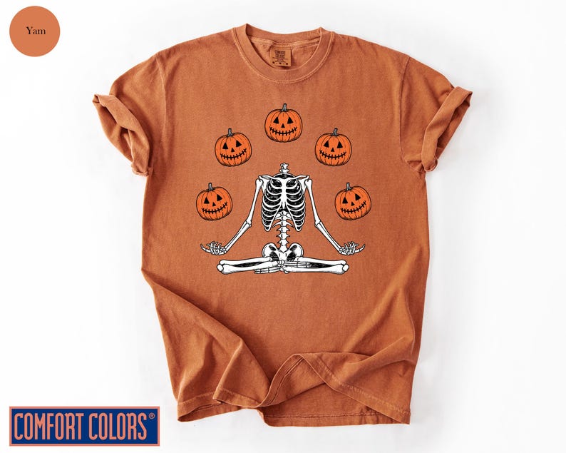 Comfort Colors® Skeleton Halloween Shirt, Pumpkin Shirt, Fall Tshirt Spooky Season TShirt, Fall Shirts for Women