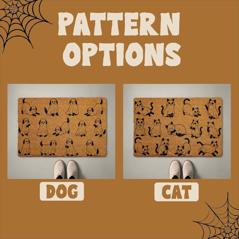 Ghost Dog Halloween Coir Doormat, Cute Spooky Welcome Mat, Coir Front Porch Decor, Dog Lover Gift, Trick or Treat Fall Mat