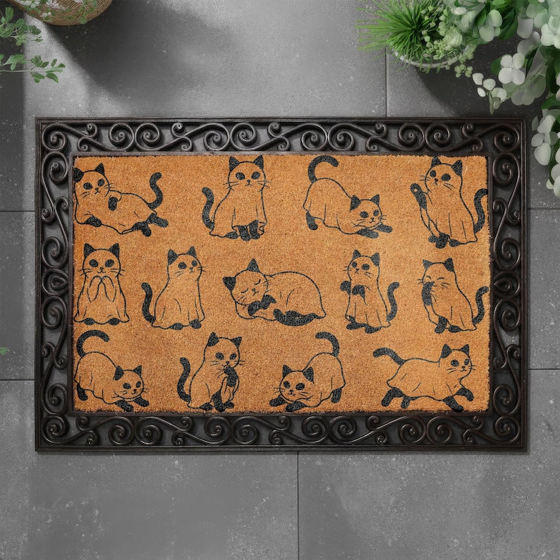 Ghost Dog Halloween Coir Doormat, Cute Spooky Welcome Mat, Coir Front Porch Decor, Dog Lover Gift, Trick or Treat Fall Mat