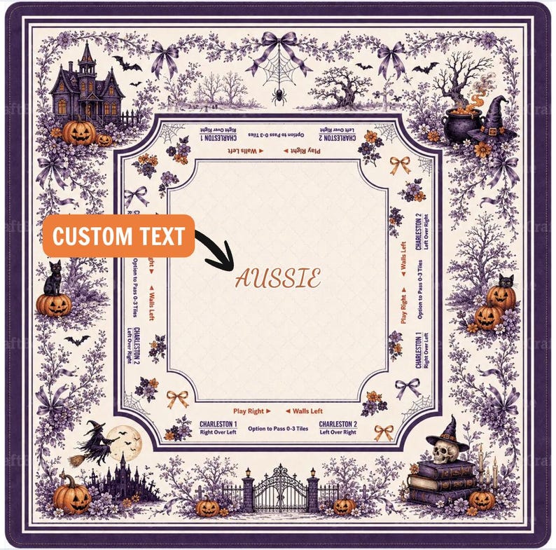 Halloween Mahjong Mat, Spooky Witch Pumpkin Game Table Runner, Charleston Guide Gift