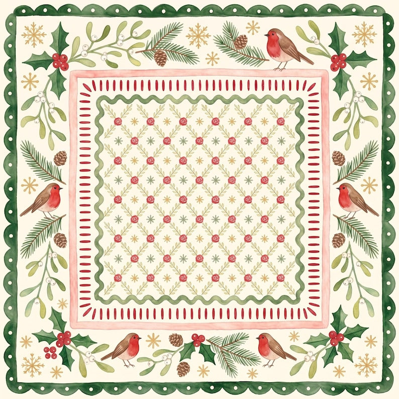 Holly Winterberry Mahjong Mat, Christmas Botanical Game Mat, Colorful Botanical Mahjong Mat