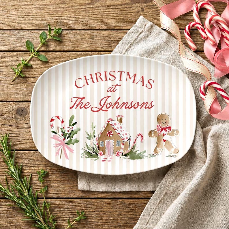 Christmas Cookie Platter with Family Name Custom Holiday Serving Plate Personalized Santa Cookies Plate Grandma Gift from Grandkids