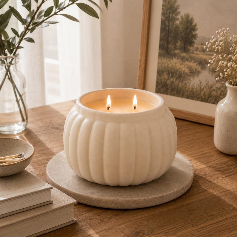 Personalized Ceramic Pumpkin Shaped Candle, Gift for Mom, Custom Fall Candle, Thanksgiving Gift, Hostess Gift