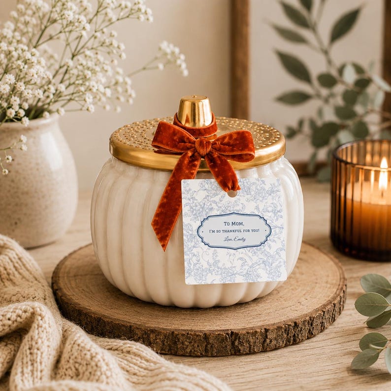 Personalized Ceramic Pumpkin Shaped Candle, Gift for Mom, Custom Fall Candle, Thanksgiving Gift, Hostess Gift