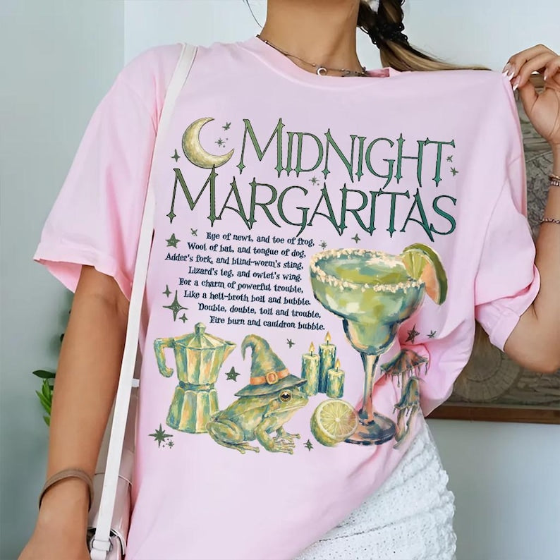 Midnight Margaritas Comfort Color T-Shirt, Witchy Frog Halloween Tee