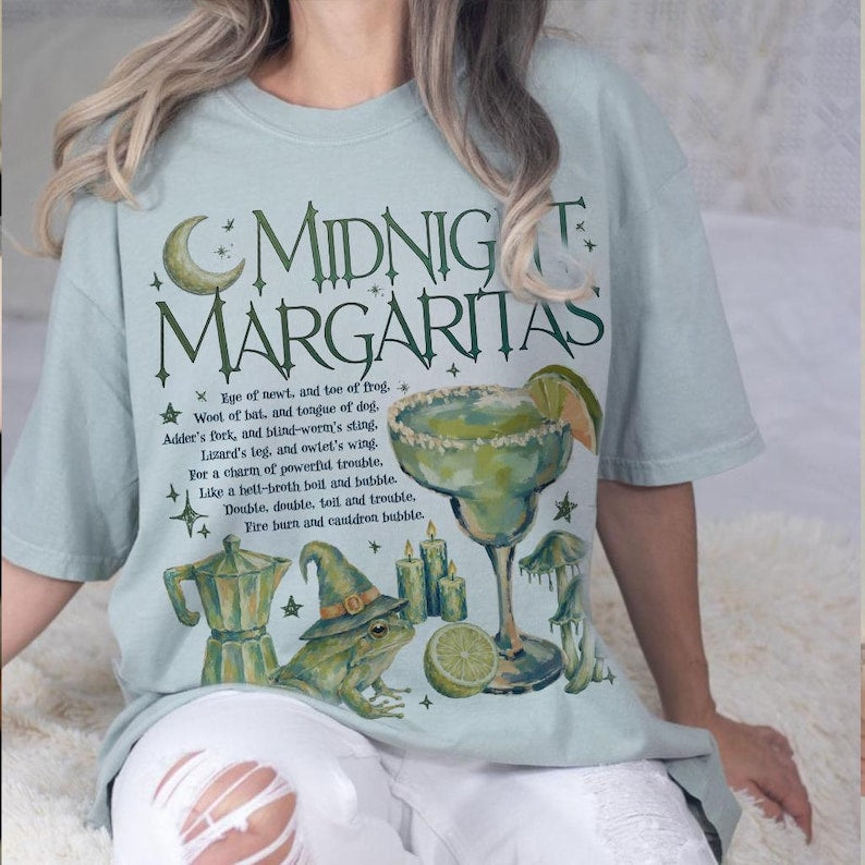 Midnight Margaritas Comfort Color T-Shirt, Witchy Frog Halloween Tee