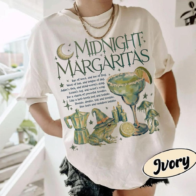 Midnight Margaritas Comfort Color T-Shirt, Witchy Frog Halloween Tee