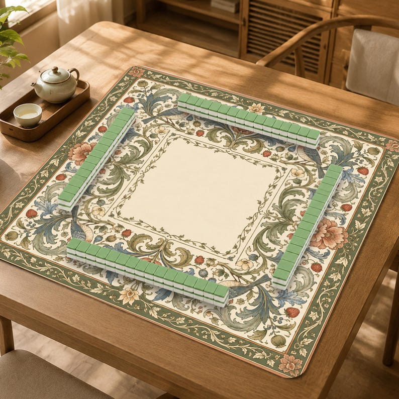 William Morris Mahjong Mat, Vintage Botanical Game Mat, English Garden American Mahjong Table Mat, Heritage Gift
